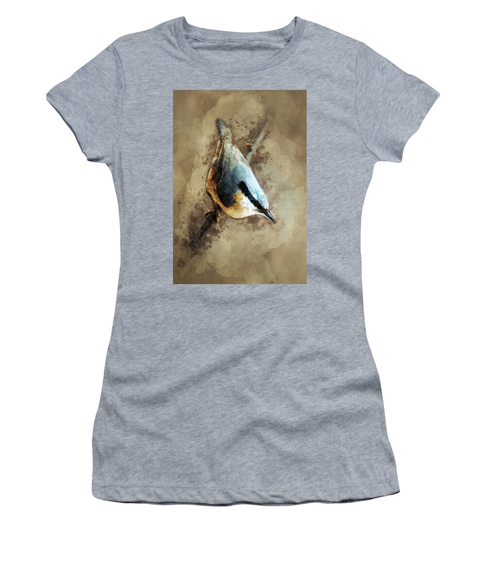 Nuthatch Women's T-Shirt featuring the photograph Nuthatch on the branch by Jaroslaw Blaminsky