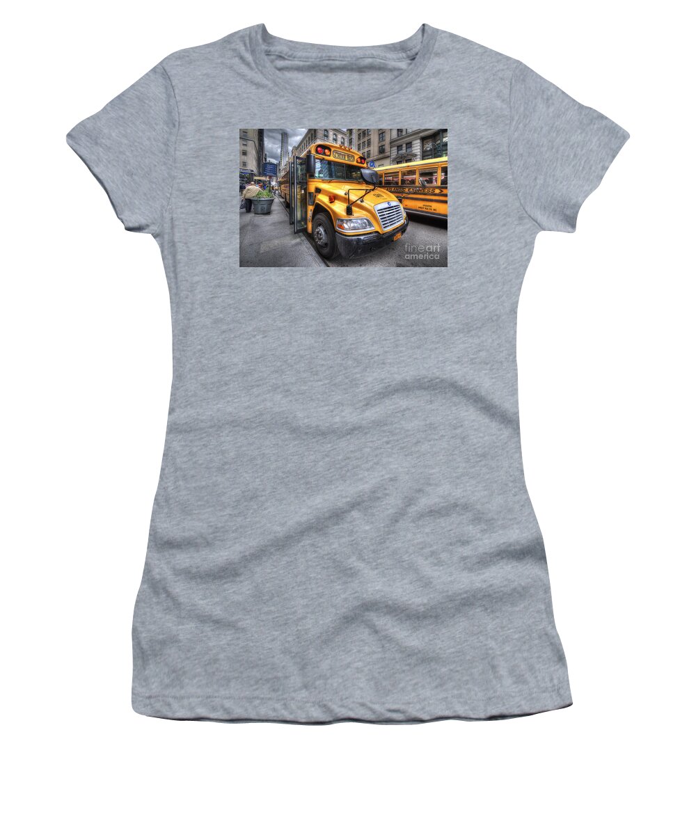 Yhun Suarez Women's T-Shirt featuring the photograph NYC School Bus by Yhun Suarez
