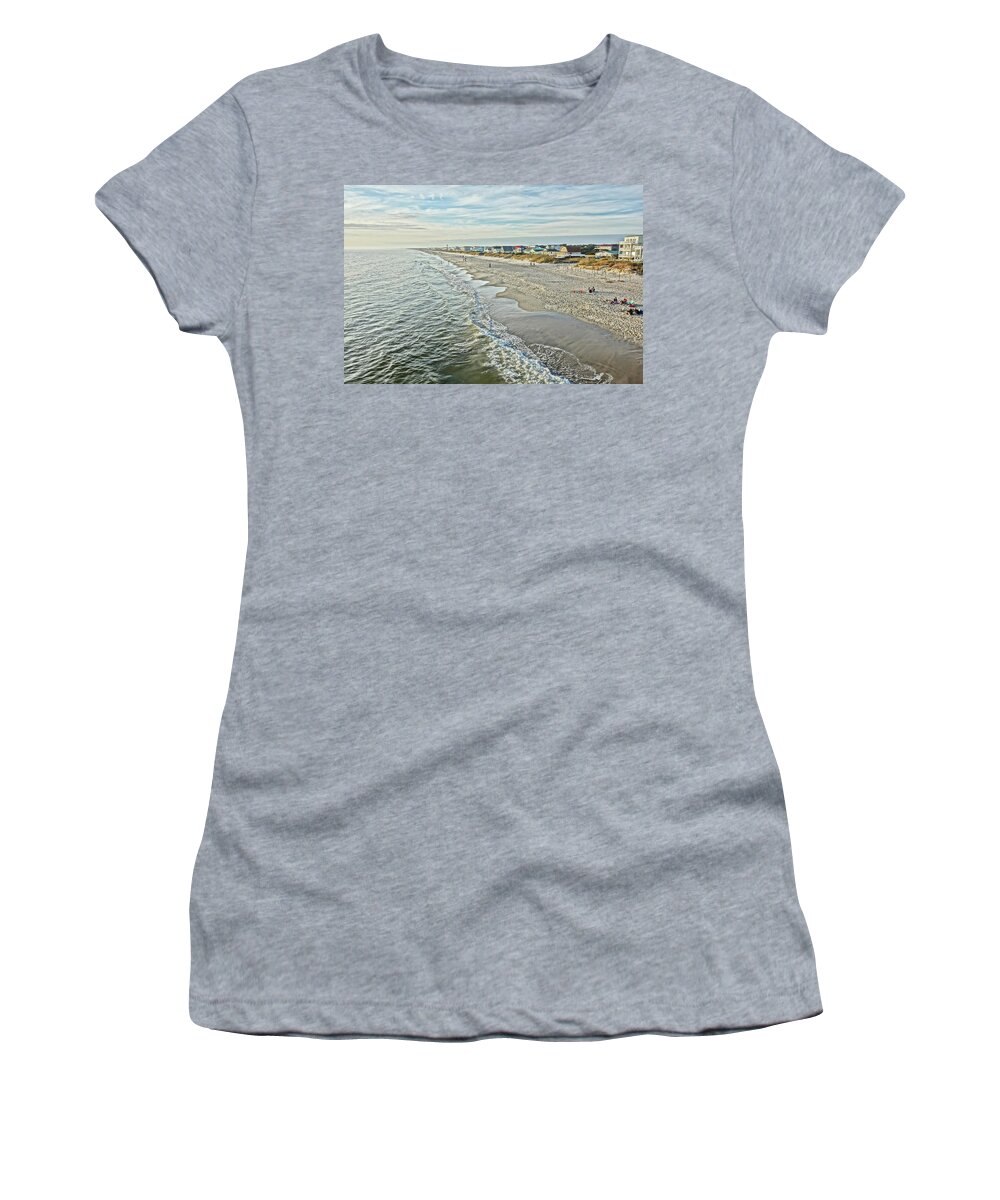 Oak Island Women's T-Shirt featuring the photograph Oak Island Beach - View from the Pier by Don Margulis