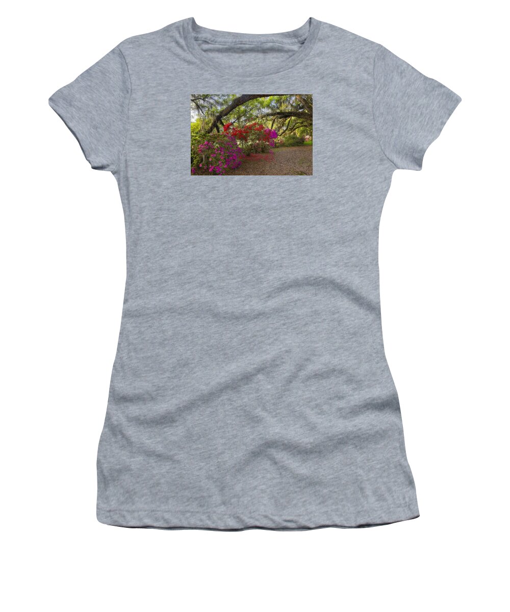 Oak Tree Azaleas Women's T-Shirt featuring the photograph Oak Tree Azaleas by Ken Barrett