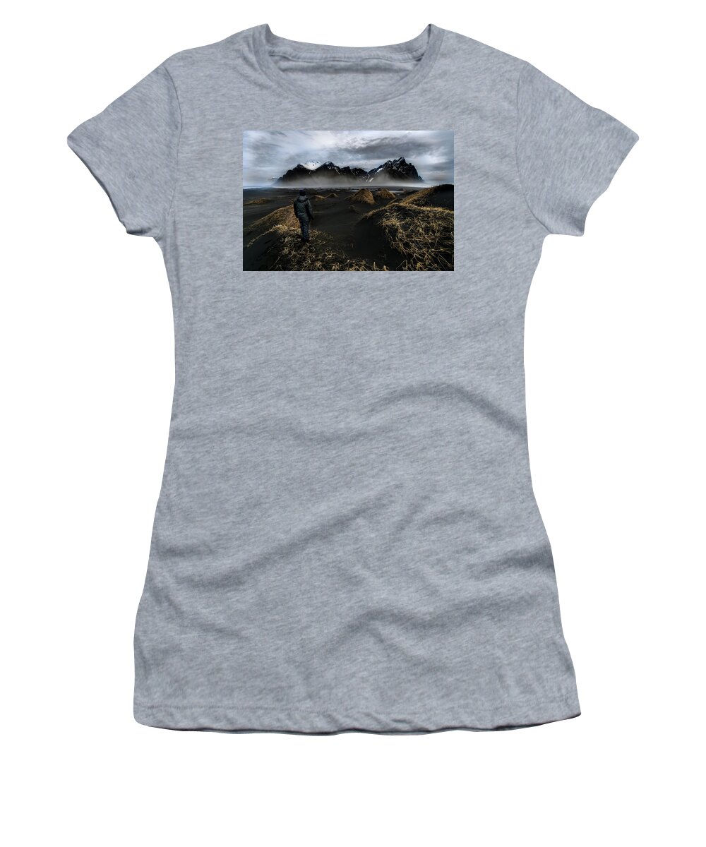 Sun Women's T-Shirt featuring the photograph Observing the Beauty of Iceland by Larry Marshall