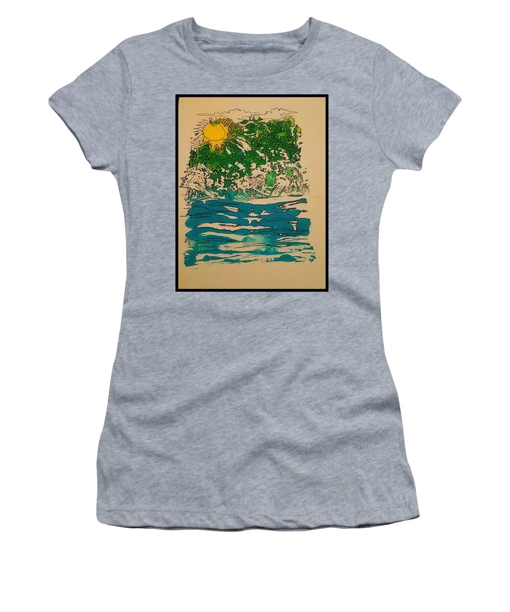 Landscape Women's T-Shirt featuring the mixed media Ocean #1 by Angela Weddle