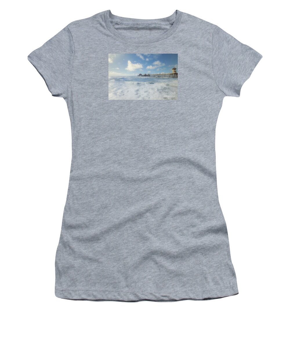 Huntington Beach Women's T-Shirt featuring the photograph Ocean Blue at the Pier by Susan Gary