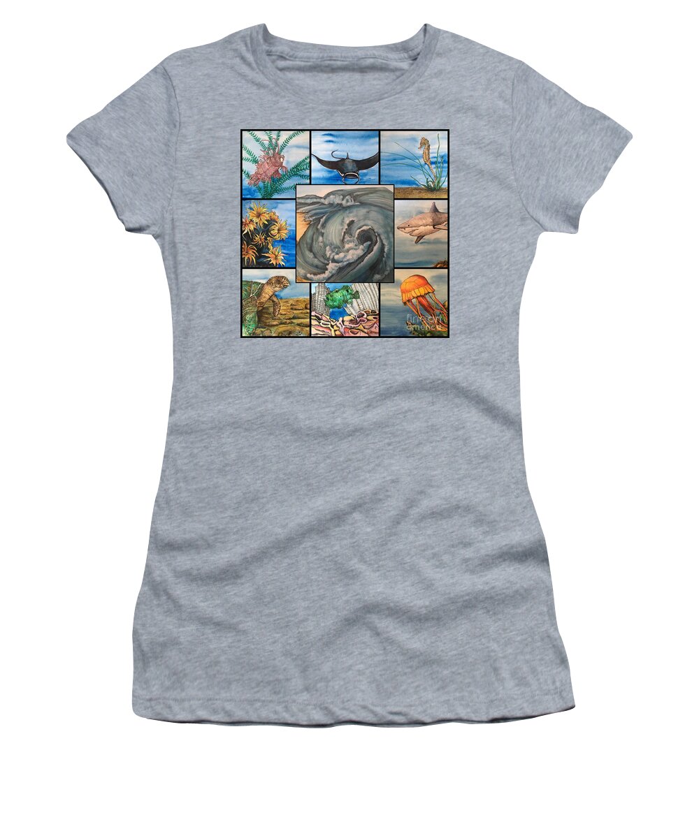 Ocean Women's T-Shirt featuring the mixed media Ocean Collage #1 by Mastiff Studios
