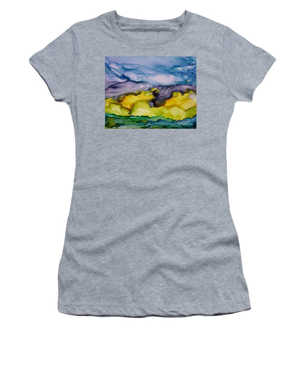 Landscape Women's T-Shirt featuring the painting Ocean View by Susan Kubes