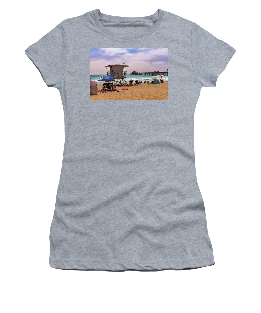 Oceanside Women's T-Shirt featuring the photograph Oceanside Lifeguard by Bryant Coffey