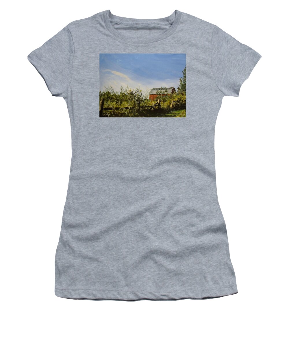 Landscape Women's T-Shirt featuring the painting October Fence by William Brody