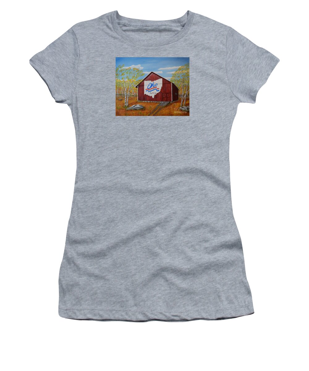 Bicentennial Barns Ohio Women's T-Shirt featuring the painting Ohio Bicentennial Barns 22 by Melvin Turner
