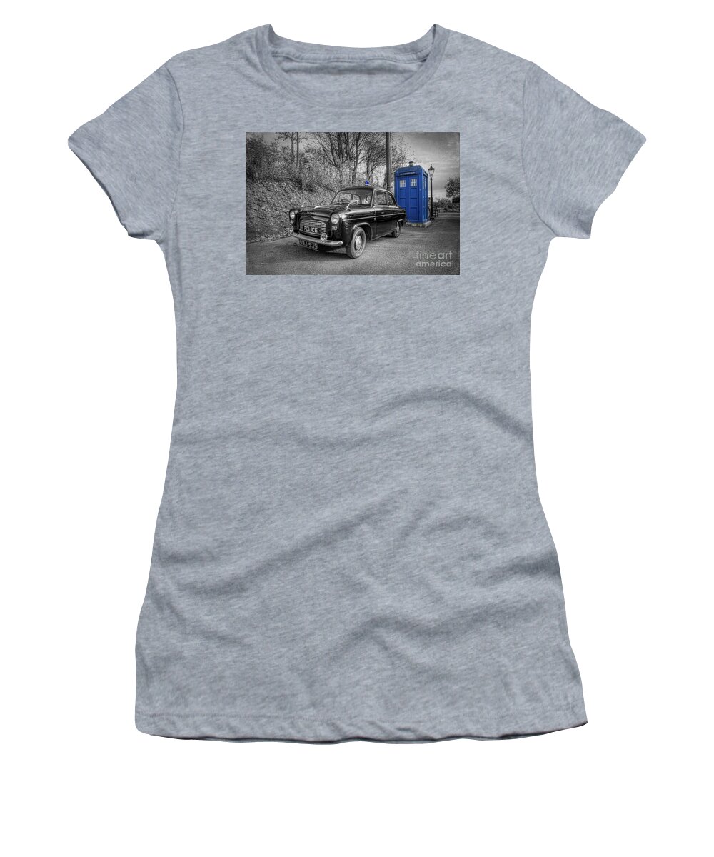 Art Women's T-Shirt featuring the photograph Old British Police Car And Tardis by Yhun Suarez
