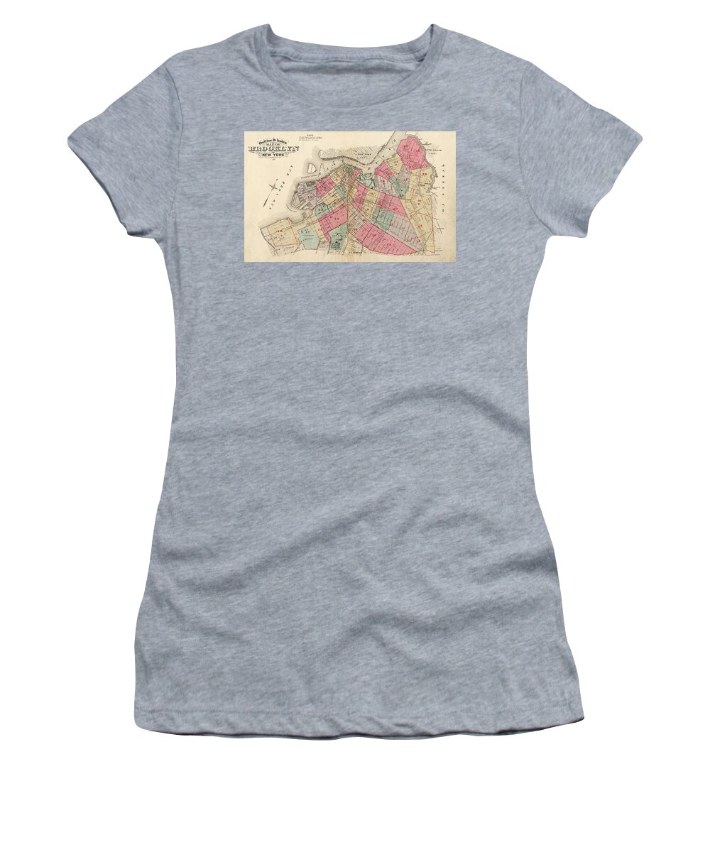 America Women's T-Shirt featuring the drawing Old map of Brooklyn by Roy Pedersen