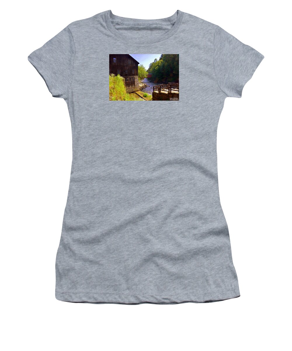 Mcconnells Mill State Park Pa Women's T-Shirt featuring the photograph Old Mill and Covered Bridge at McConnells Mill State Park PA by Lisa Wooten