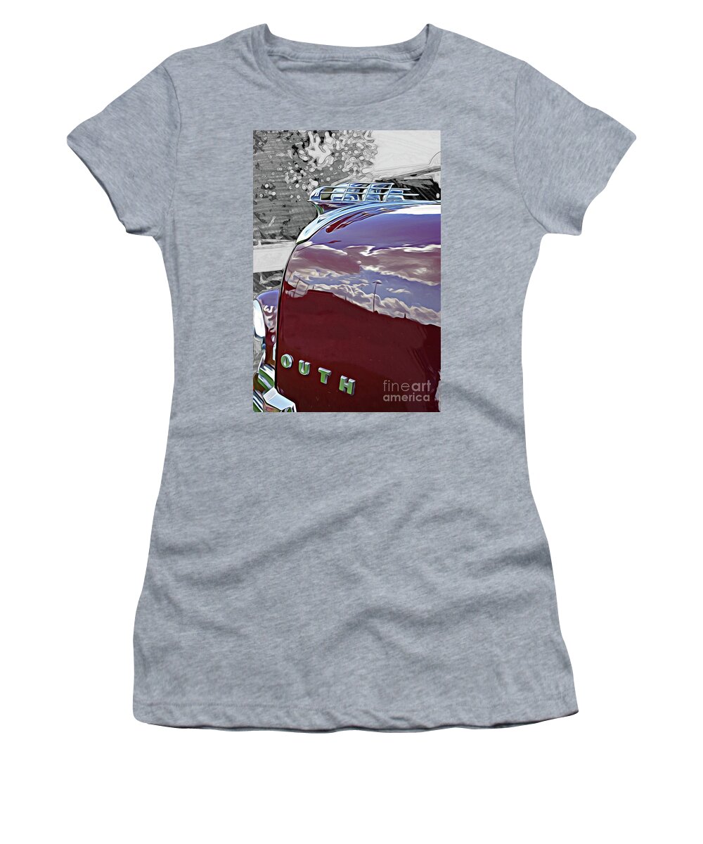 Cars Women's T-Shirt featuring the photograph Old Plymouth Hood and Ornament by Randy Harris