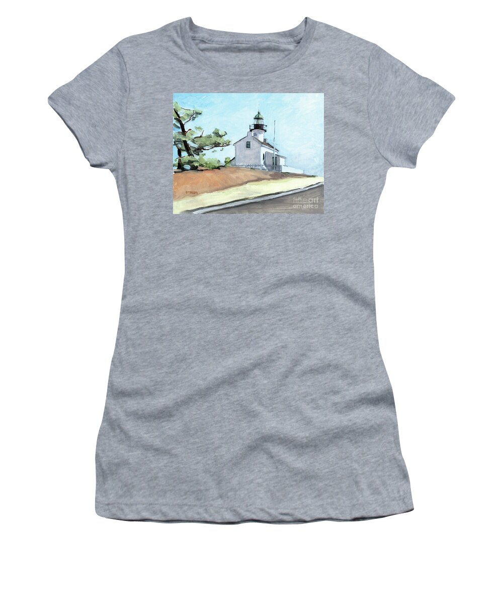 Point Loma Lighthouse Women's T-Shirt featuring the painting Old Point Loma Lighthouse San Diego by Paul Strahm