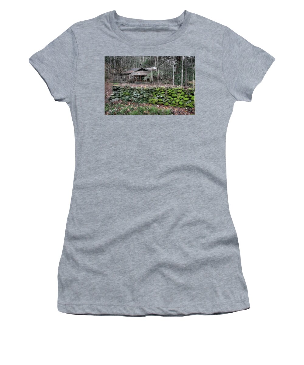 Abandoned Home Women's T-Shirt featuring the photograph Old Stone Wall by Mike Eingle