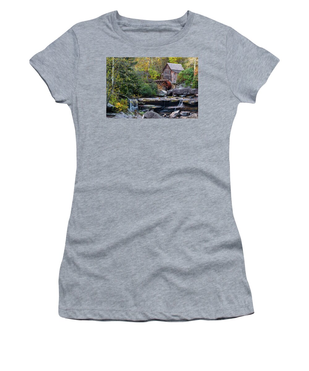 Babcock State Park Women's T-Shirt featuring the photograph Old Virginia Mill in Autumn Colors by Norma Brandsberg