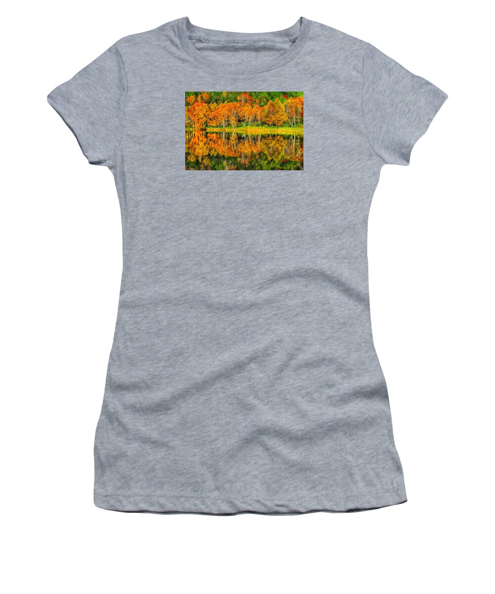 Fall Fall Foliage Women's T-Shirt featuring the photograph On Golden pond by Midori Chan