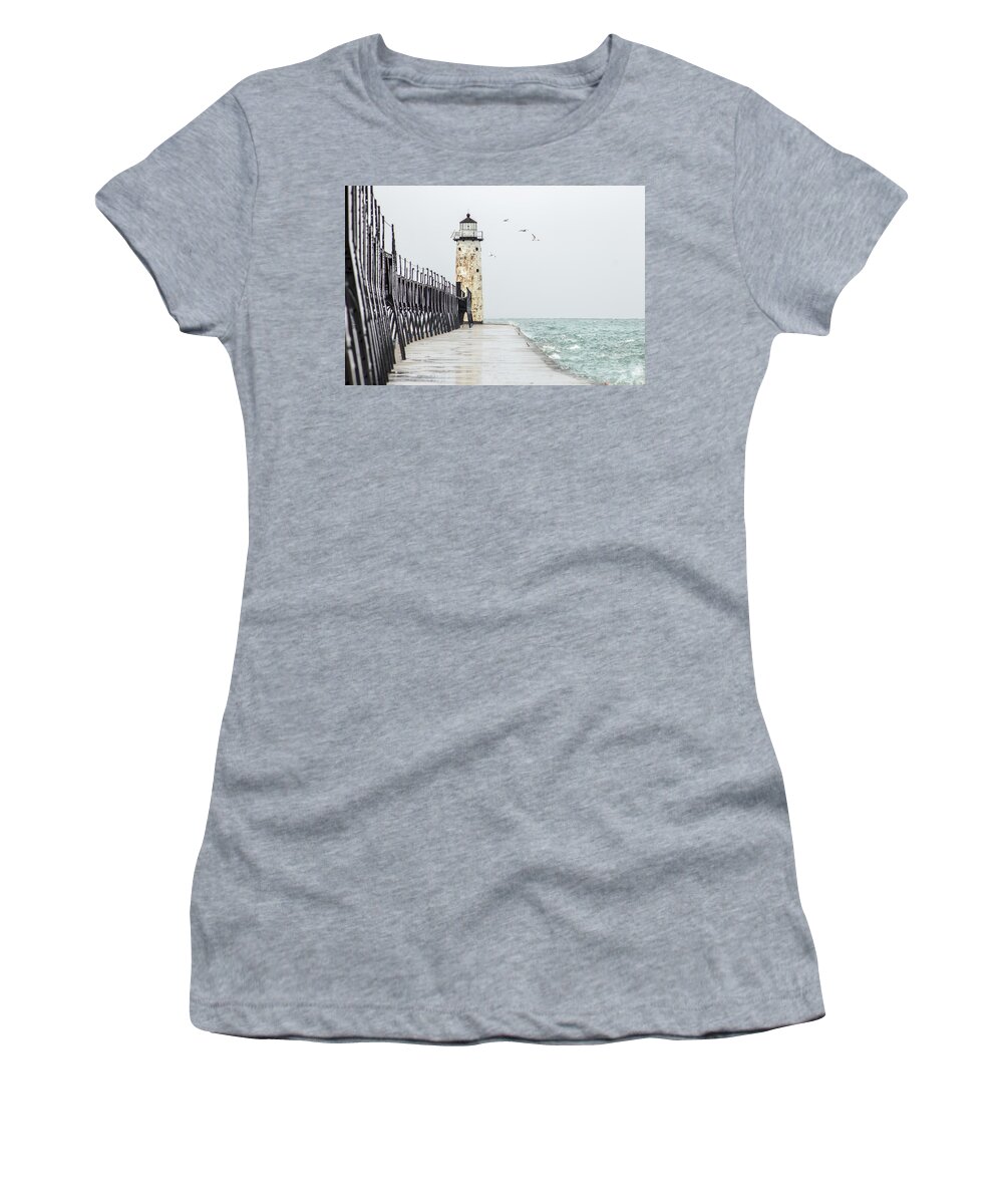 Manistee Women's T-Shirt featuring the photograph On The Pier by Tammy Chesney