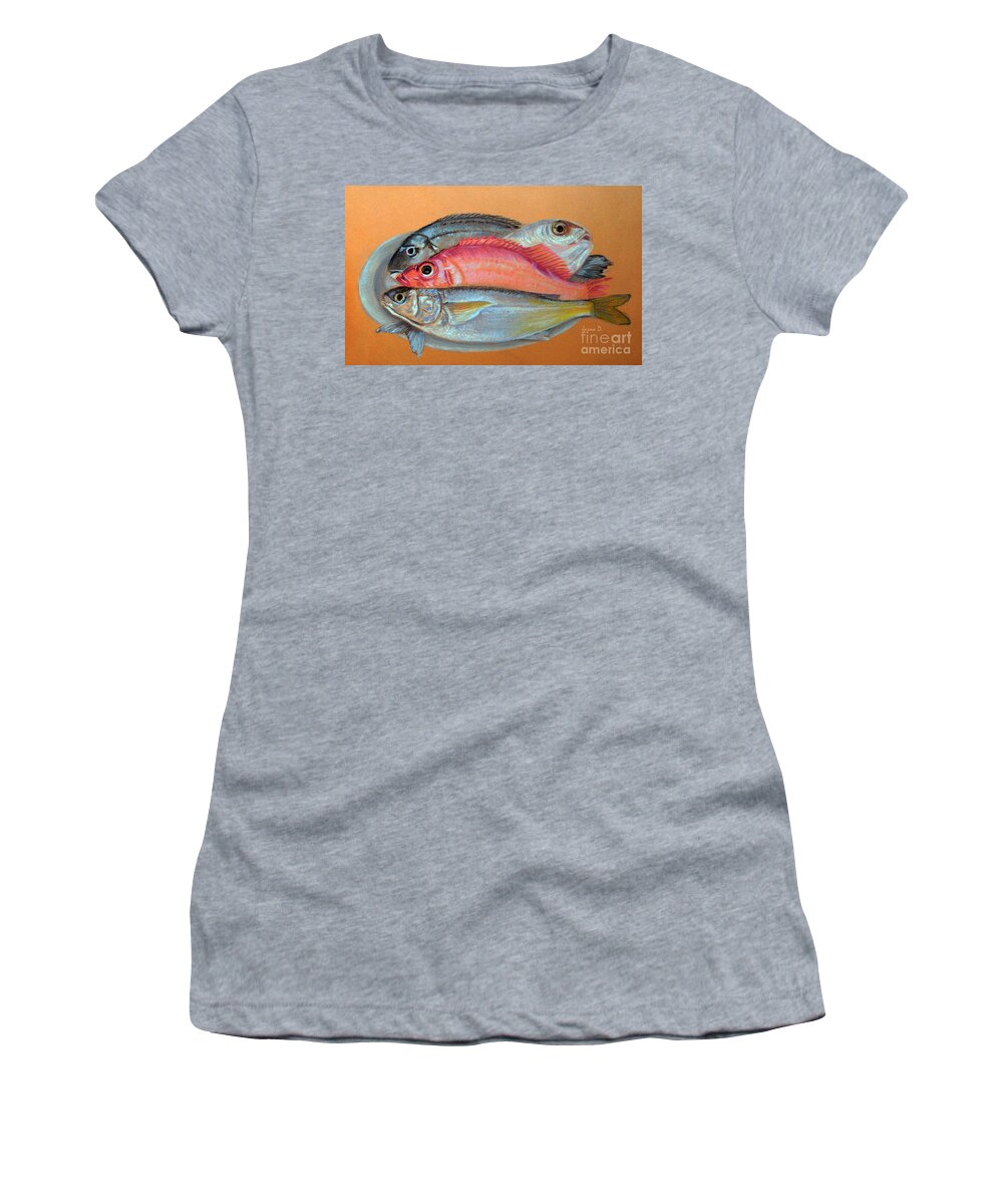 Fish Women's T-Shirt featuring the painting On The Platter by Jasna Dragun