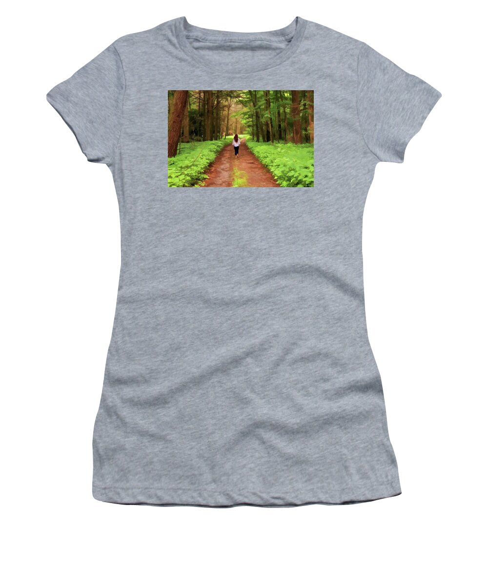 Trees Women's T-Shirt featuring the digital art On The Right Path by Lisa Lemmons-Powers