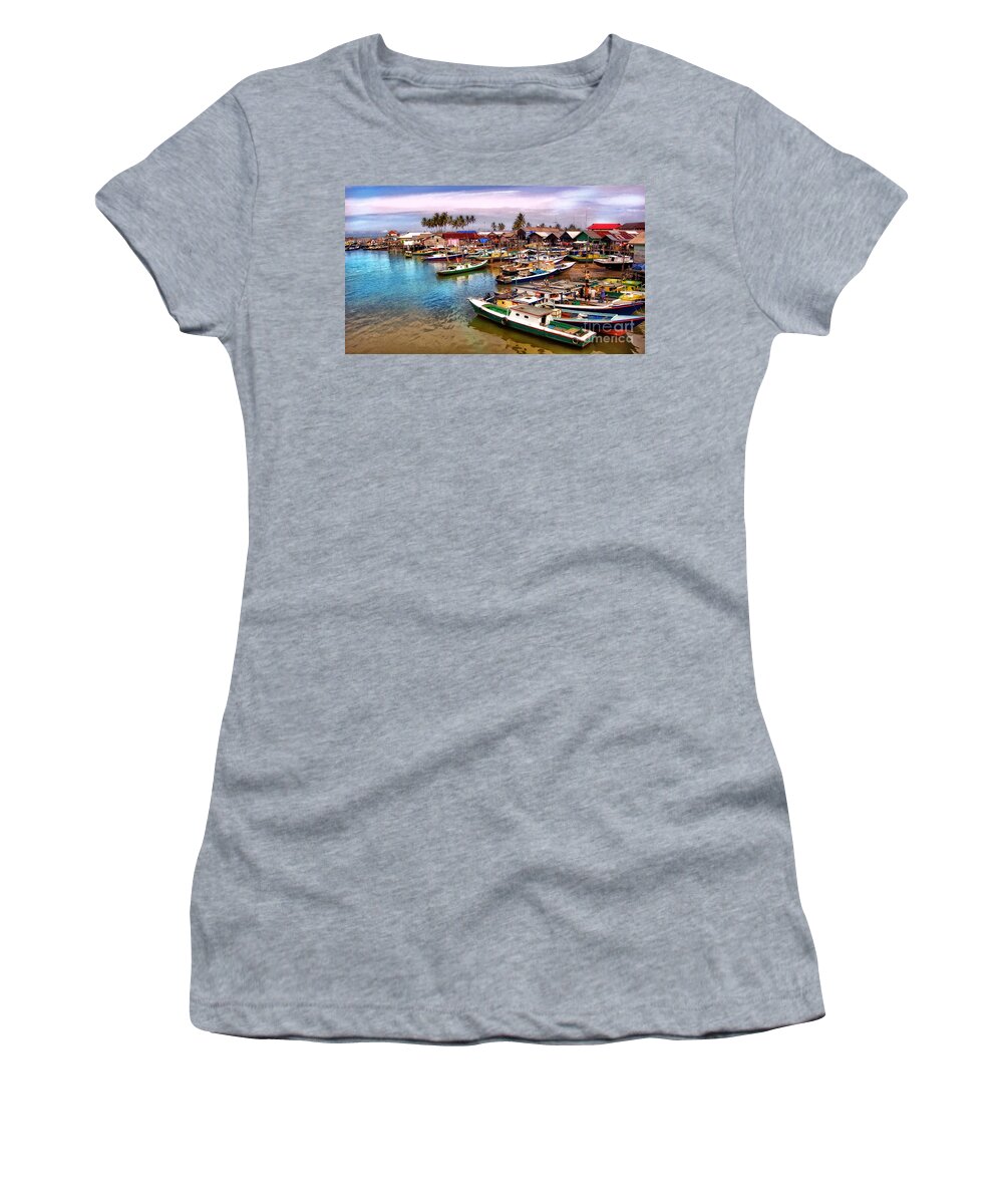 Boats Women's T-Shirt featuring the photograph On The Shore by Charuhas Images