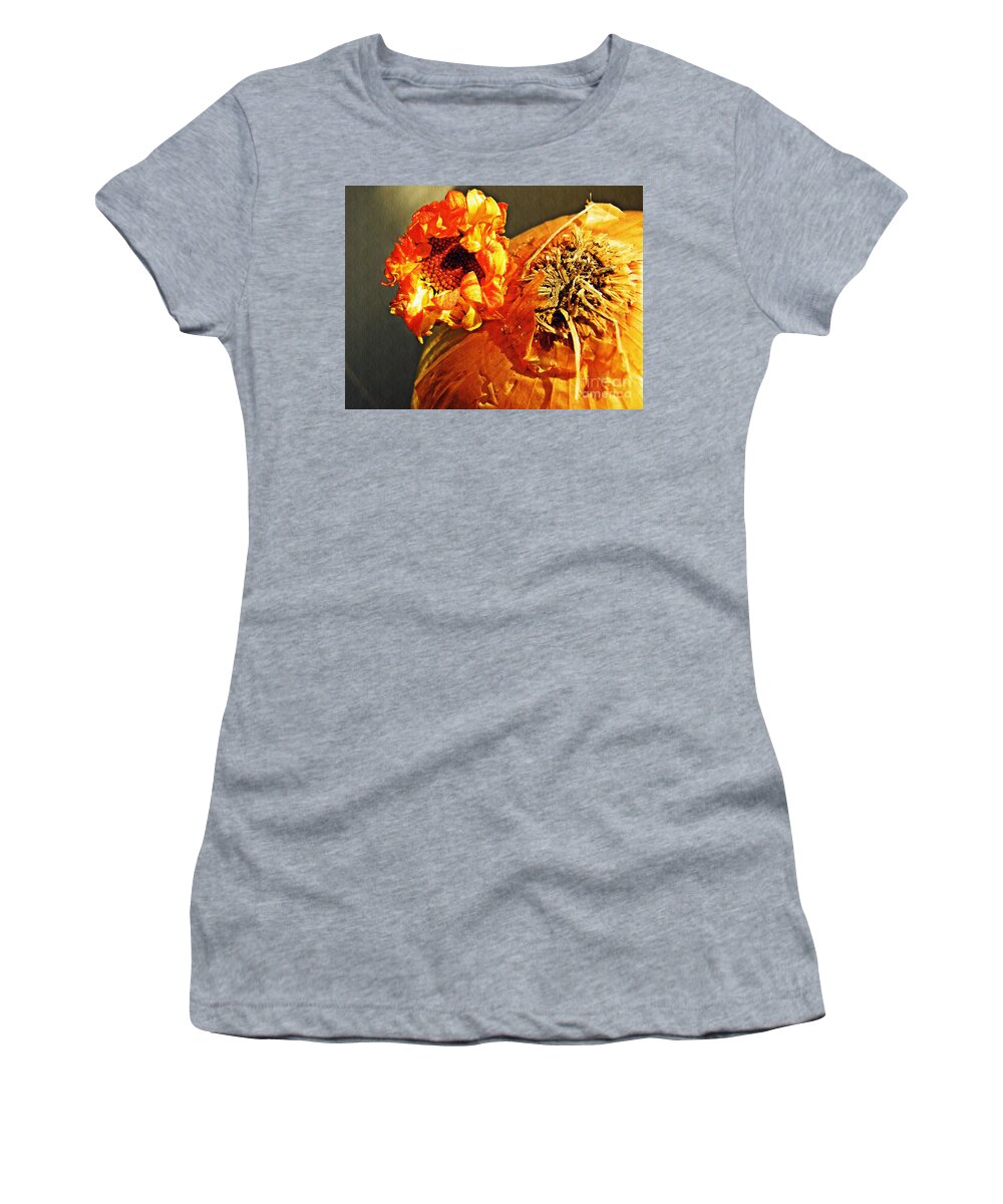 Onion Women's T-Shirt featuring the photograph Onion and His Daisy by Sarah Loft