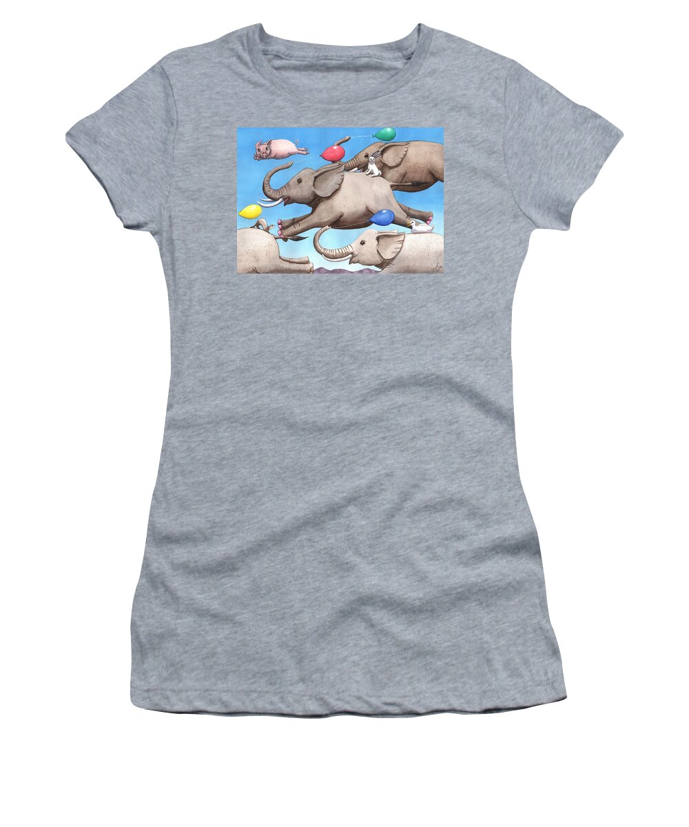Elephant Women's T-Shirt featuring the painting Only way to fly by Catherine G McElroy