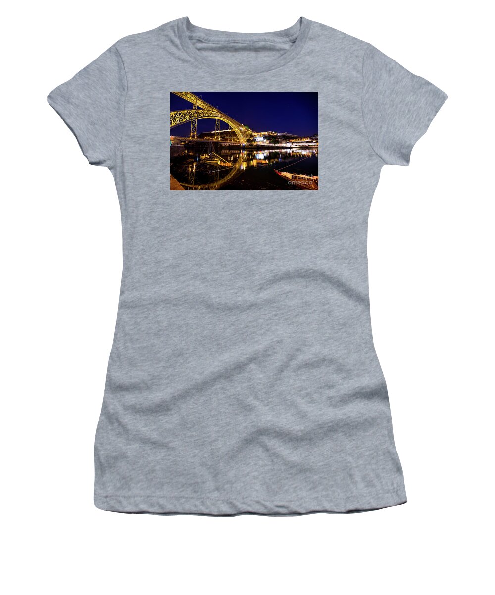 Oporto Women's T-Shirt featuring the photograph Oporto bridge by night by Benny Marty
