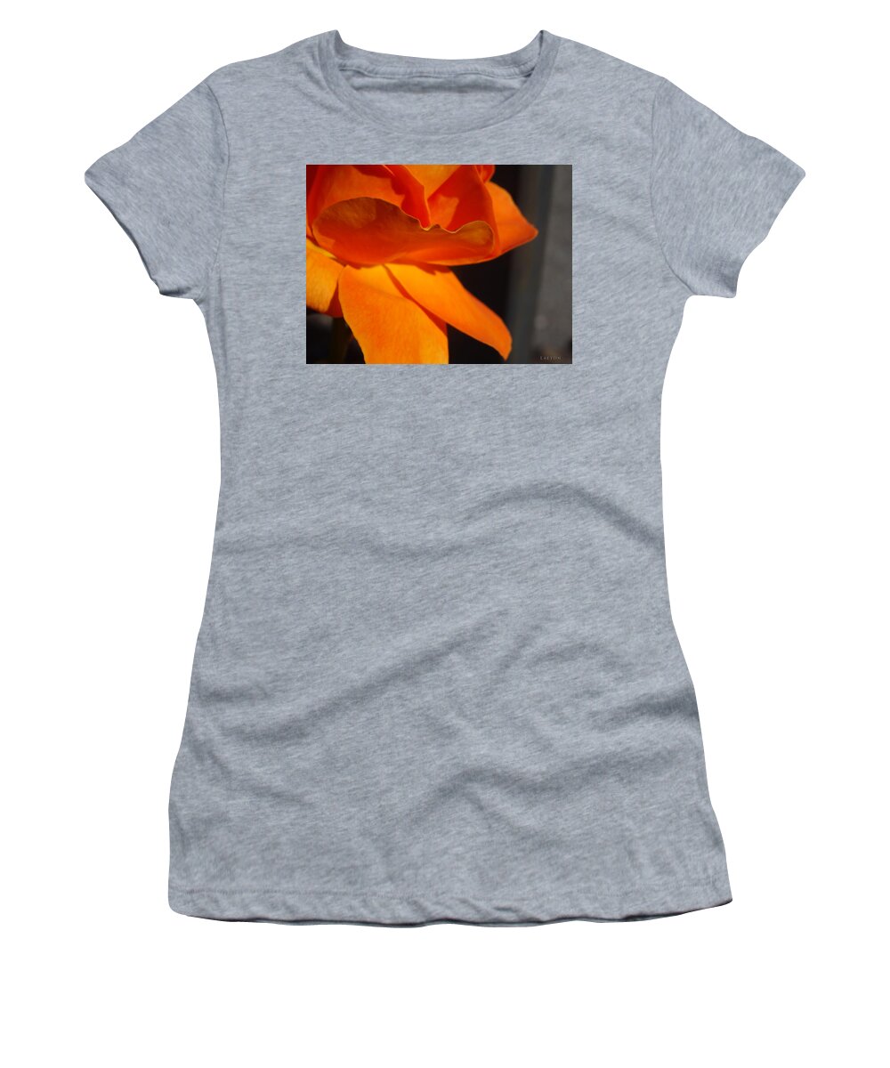 Orange Rose Women's T-Shirt featuring the mixed media Orange Delight by Richard Laeton