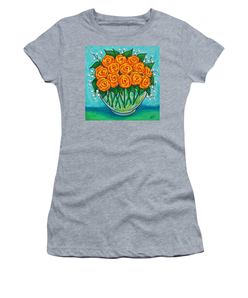 Orange Women's T-Shirt featuring the painting Orange Passion by Lisa Lorenz