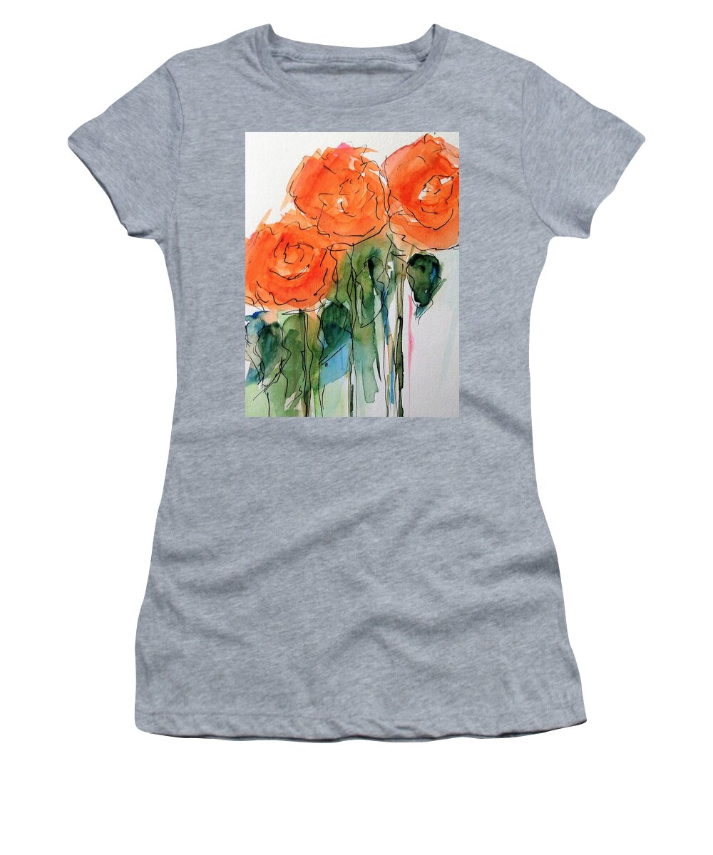 Orange Roses Women's T-Shirt featuring the painting orange Roses by Britta Zehm