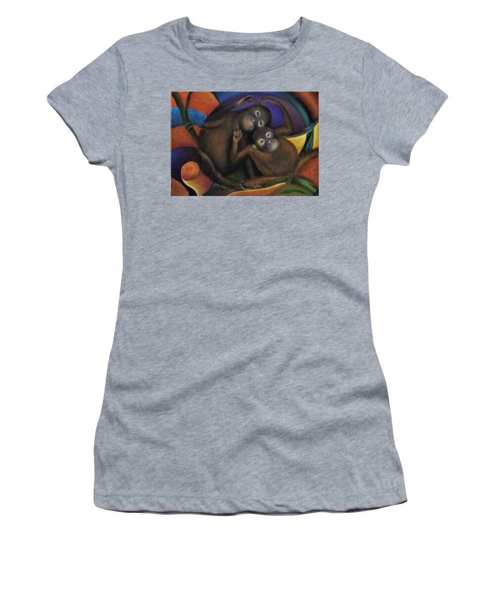 Orangutans Women's T-Shirt featuring the painting Orangutans by Sherry Strong
