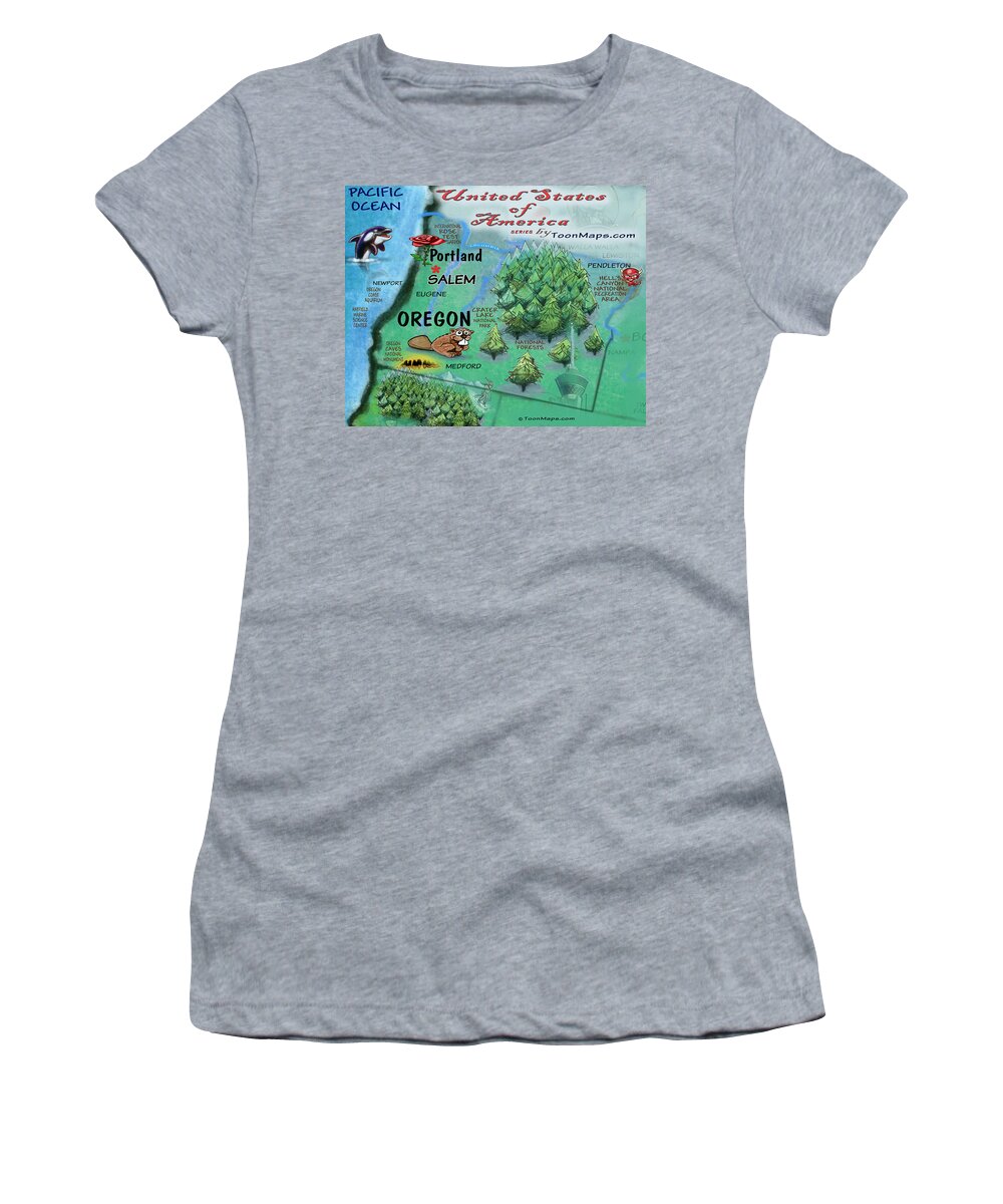 Oregon Women's T-Shirt featuring the digital art Oregon Fun Map by Kevin Middleton