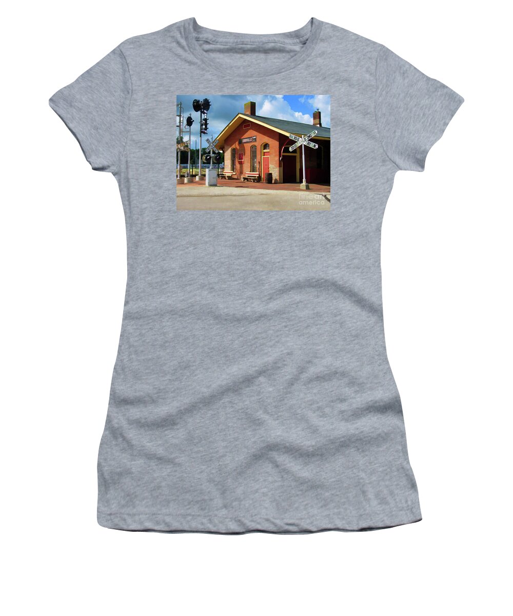 Orrville Ohio Women's T-Shirt featuring the photograph Orrville Train Station by Roberta Byram