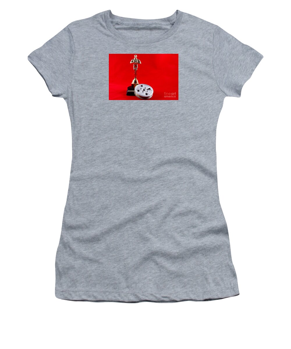 Academy Women's T-Shirt featuring the photograph Oscar Statuette with Movie Reel by Karen Foley