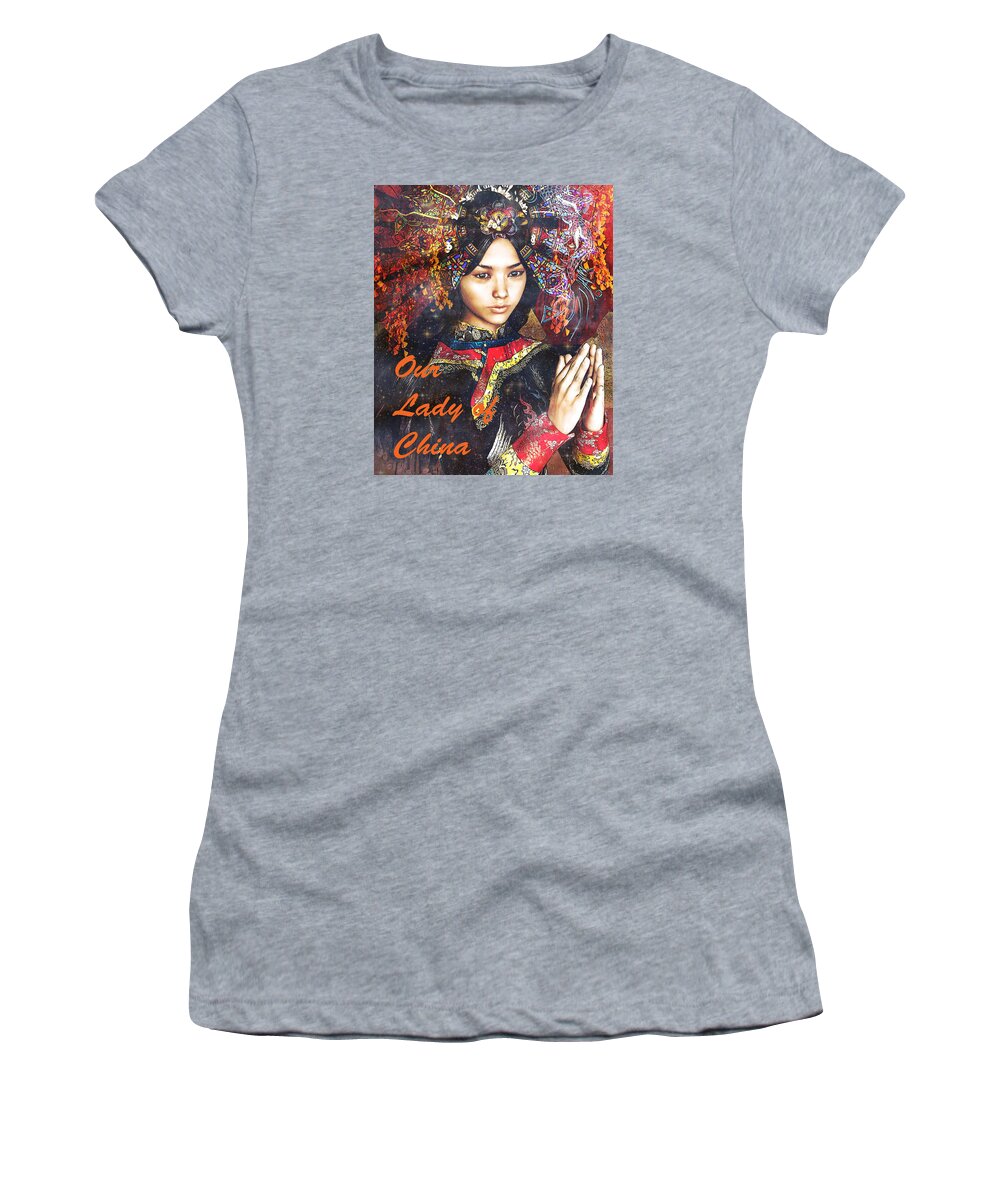 Our Lady Of China Women's T-Shirt featuring the painting Our Lady of China/2 by Suzanne Silvir