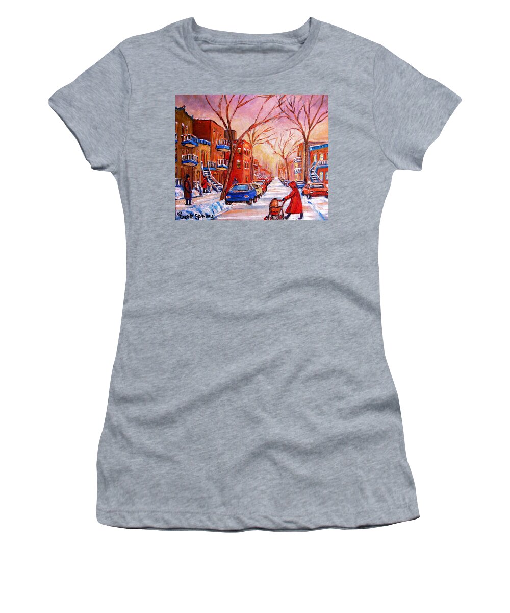 Montreal Women's T-Shirt featuring the painting Out for a Walk with Mom by Carole Spandau
