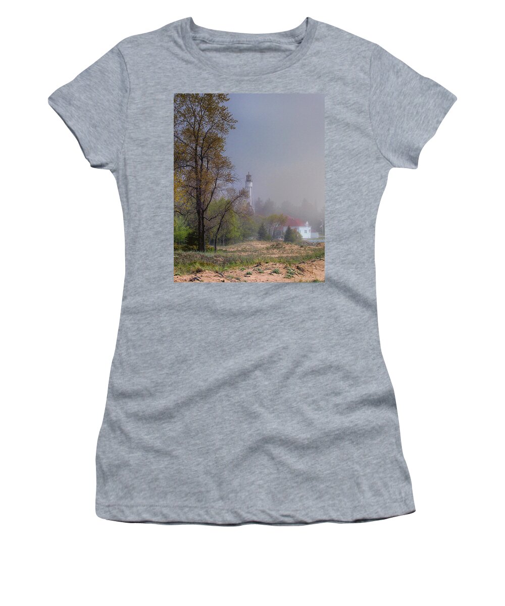 Lighthouse Women's T-Shirt featuring the photograph Out of the Fog by Susan Rissi Tregoning