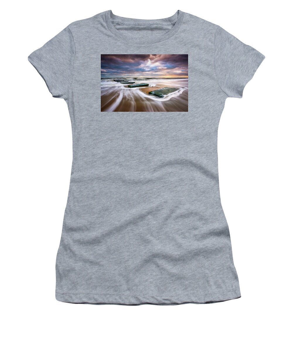 Obx Women's T-Shirt featuring the photograph Outer Banks North Carolina Beach Sunrise Seascape Photography OBX Nags Head NC by Dave Allen