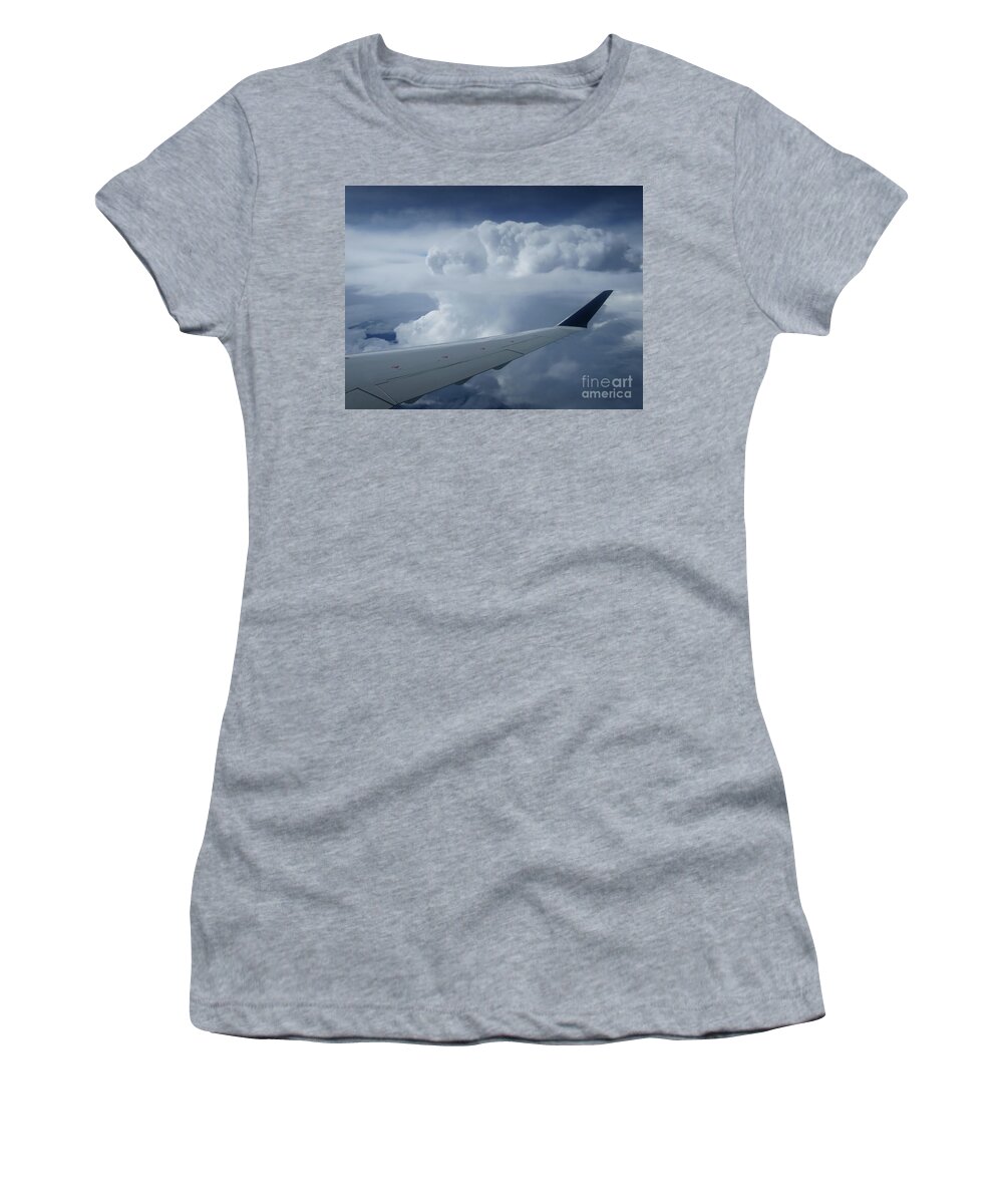 Cloudscape Women's T-Shirt featuring the photograph Overseas Flight by Ann Horn