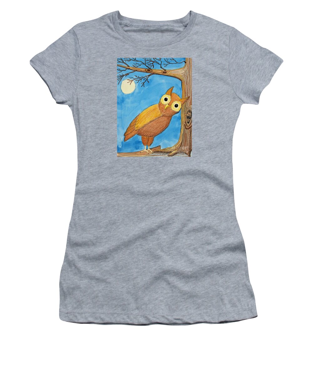 Owl Women's T-Shirt featuring the painting Owl and Moonlight by Norma Appleton