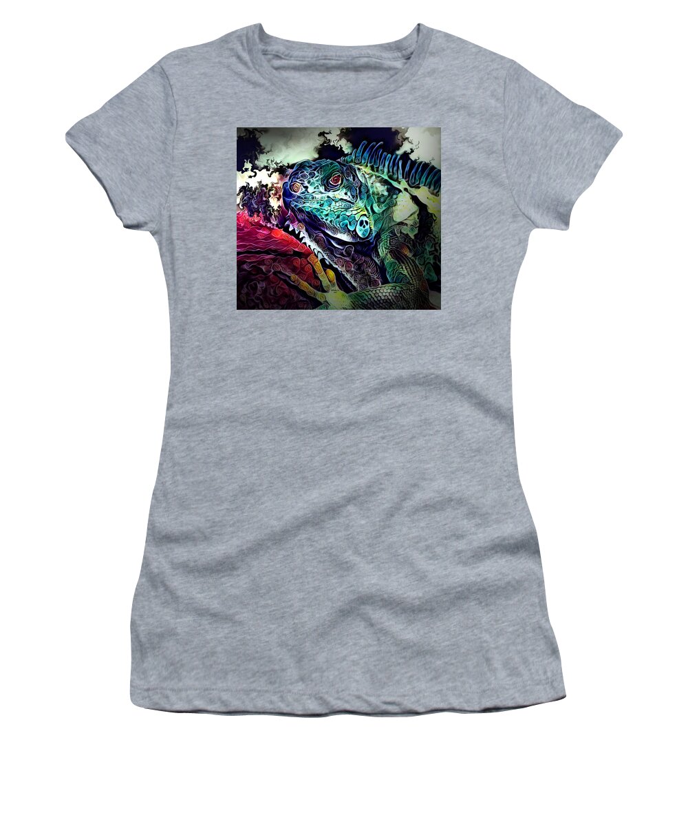 Digital Art Women's T-Shirt featuring the digital art Painted Iguana by Artful Oasis