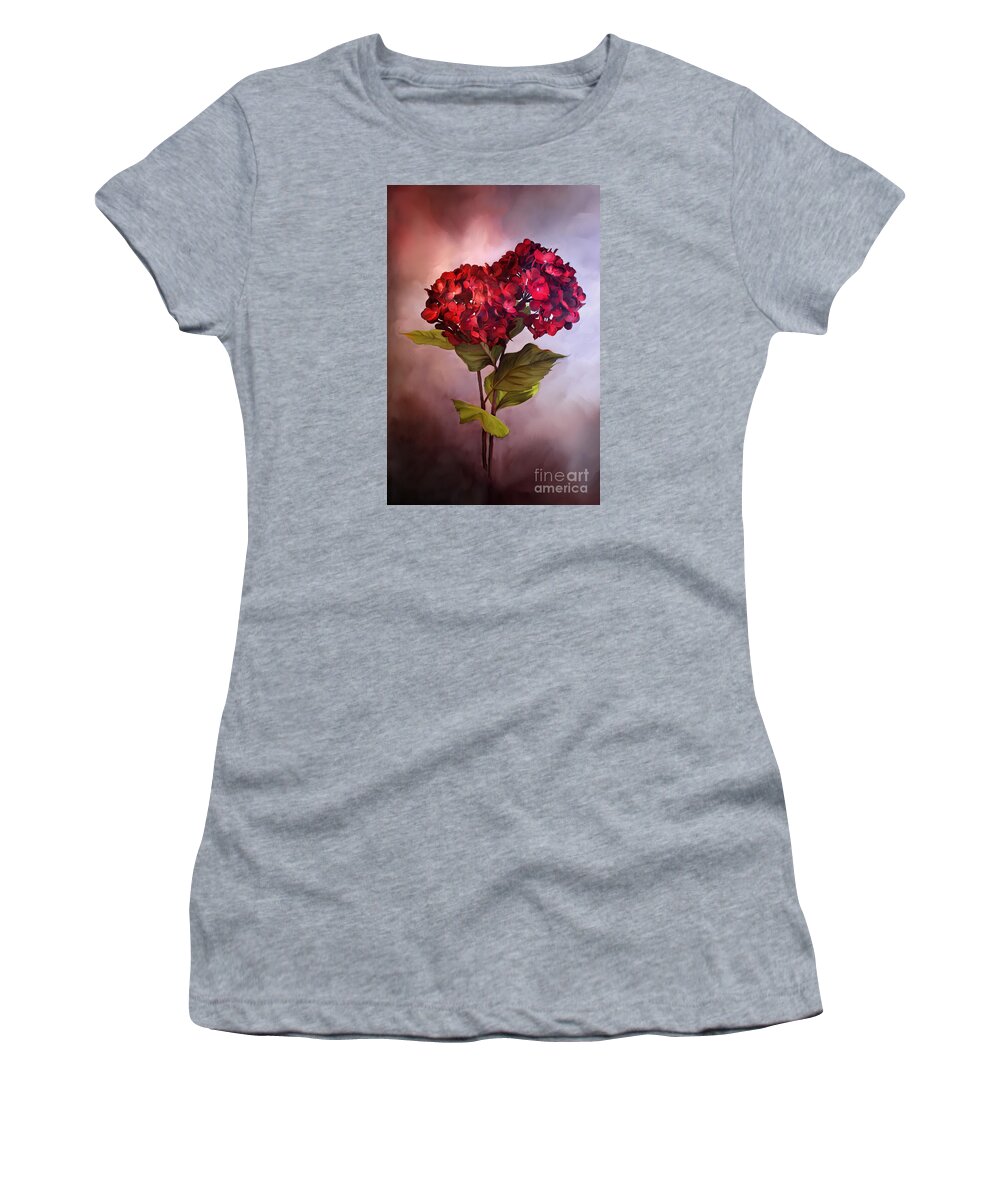Hydrangeas Women's T-Shirt featuring the photograph Painted Red Hydrangeas by Stephanie Frey