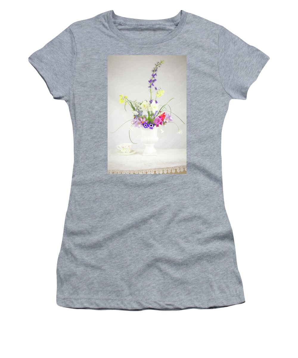 Tea Cup Women's T-Shirt featuring the photograph Painterly Homegrown Floral Bouquet by Susan Gary