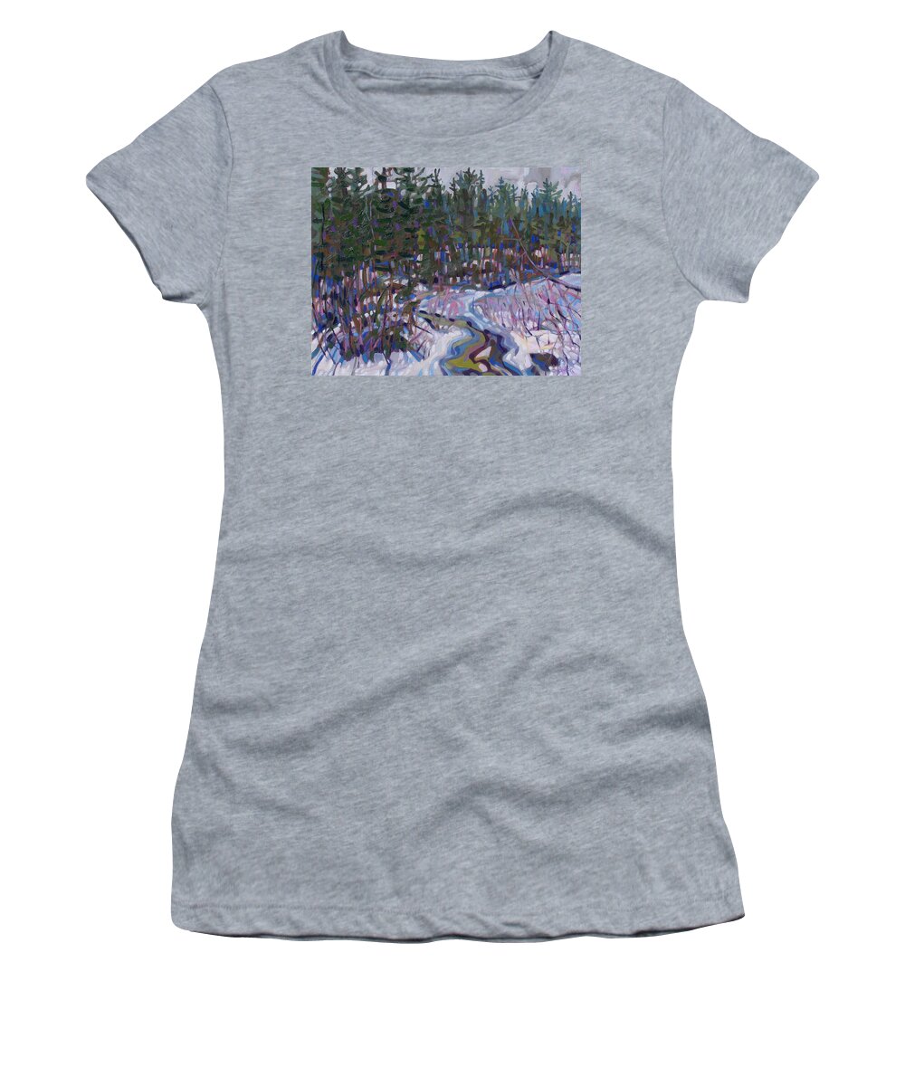 Spruce Women's T-Shirt featuring the painting Painting Up A Storm by Phil Chadwick
