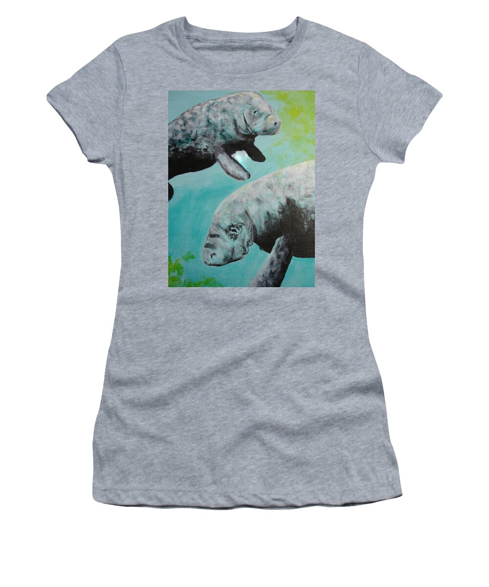 Florida Women's T-Shirt featuring the painting Pair of Florida Manatees by Susan Kubes