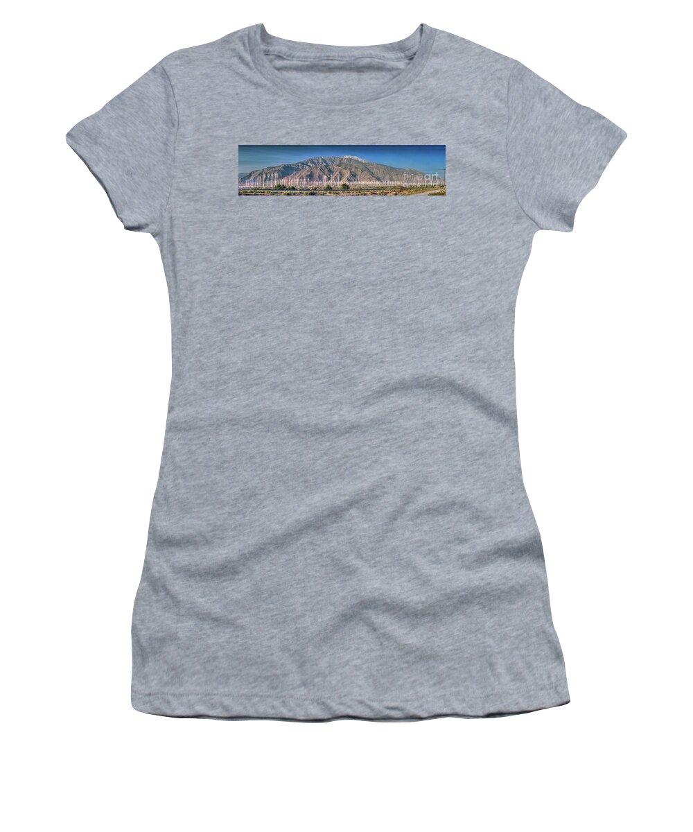 Wind Farm Women's T-Shirt featuring the photograph Palm Springs Wind Turbines Vista by David Zanzinger