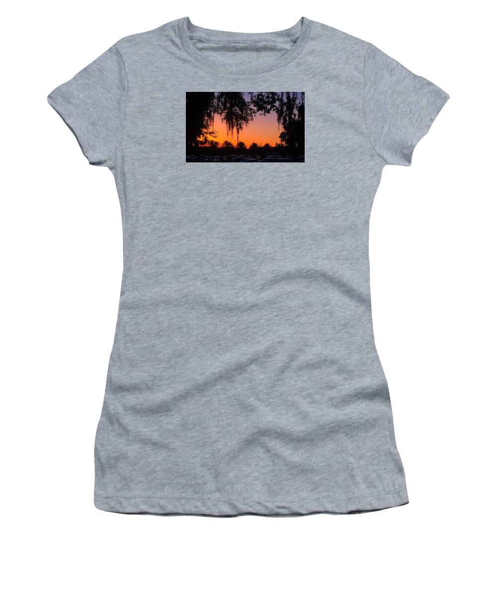 Palm Trees Women's T-Shirt featuring the photograph Palm Trees and Spanish Moss Sunset by Deborah Lacoste