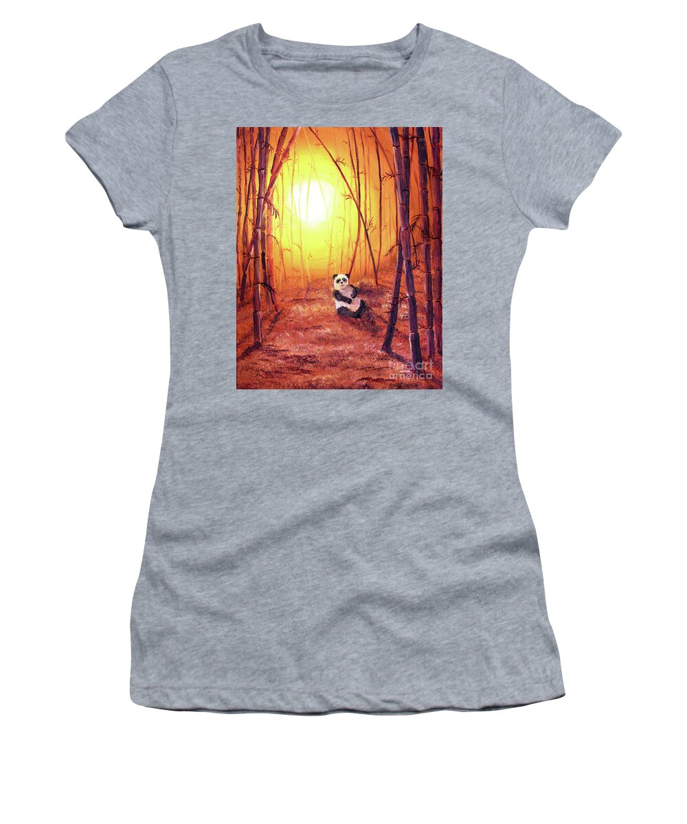 Zen Women's T-Shirt featuring the painting Panda in Golden Glow by Laura Iverson