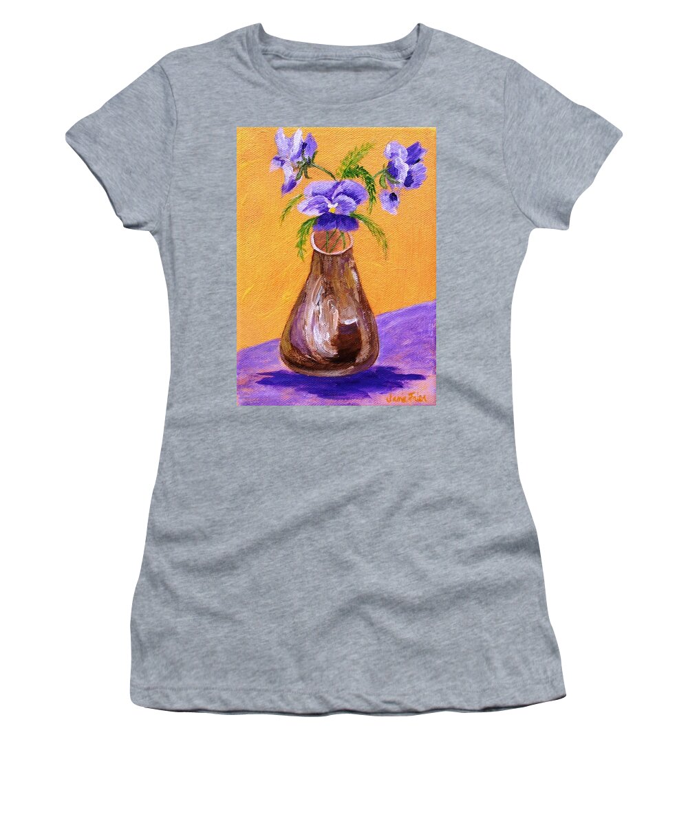 Pansy Women's T-Shirt featuring the painting Pansies in Brown Vase by Jamie Frier