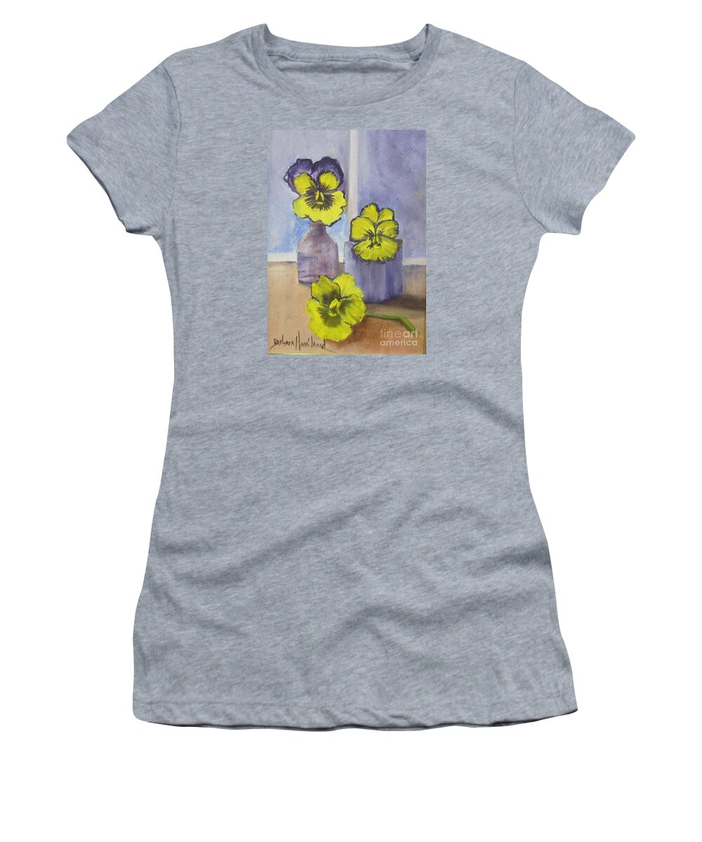 Flowers Women's T-Shirt featuring the painting Pansies in Glass by Barbara Haviland